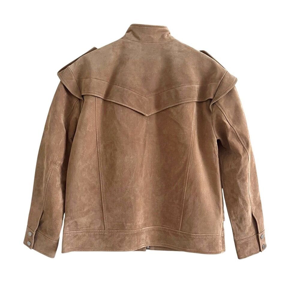 NWT Avec Les Filles Brown Suede Bomber Jacket S Leather Western Cowgirl Boho - Picture 3 of 12